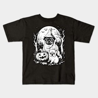 Pug dog Funny Love Horror Halloween Kids T-Shirt